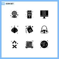 9 User Interface Solid Glyph Pack of modern Signs and Symbols of waste gas computer can onion Editable Vector Design Elements