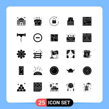 Universal Icon Symbols Group of 25 Modern Solid Glyphs of web layout blog layout lock repair labour Editable Vector Design Elements