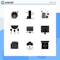 9 User Interface Solid Glyph Pack of modern Signs and Symbols of contact server biochemistry mainframe process Editable Vector Design Elements