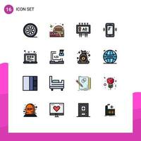 Modern Set of 16 Flat Color Filled Lines Pictograph of signals mobile advertising smart phone publicity Editable Creative Vector Design Elements