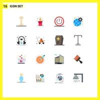 16 Universal Flat Color Signs Symbols of headphone audio book on settings global Editable Pack of Creative Vector Design Elements