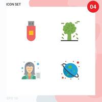 Group of 4 Modern Flat Icons Set for usb blogger alpine pine trees female Editable Vector Design Elements