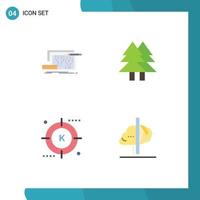 conjunto de pictogramas de 4 iconos planos simples de arquitectura feliz diseño eco palabra clave elementos de diseño vectorial editables vector