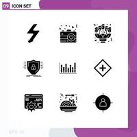 9 Creative Icons Modern Signs and Symbols of graph safety flowers protection defence Editable Vector Design Elements