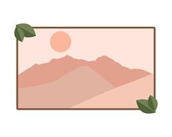 Mountain Illustration in Frame with Boho Style. Minimalism Frame vector