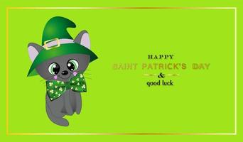 Saint Patricks Day. Greeting card or flyer. Place for text insertion. Dark green background. Bright satin ribbon and bow. vector