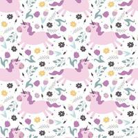 Unicorn and flowers. Seamless pattern, vector illustration