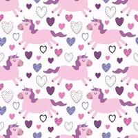 Unicorn and hearts. Seamless pattern, vector illustration