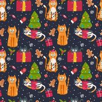 Cats for the new year. Seamless pattern, vector illustration