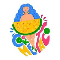 Taco. Mexican cuisine. Illustration of a girl and a taco. Modern print for printing on T-shirts and postcards vector