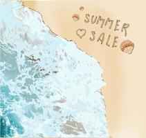 WHello summer. Realistic ocean waves and beach. Horizontal banner for advertising and summer discounts. vector