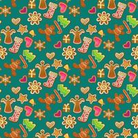 Christmas seamless pattern background with gingerbread collection vector