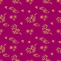 Chinese pattern with gold line art characters, simple hand-drawn Asian elements on rose background vector