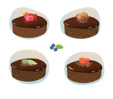 Set of chocolate cakes with nuts and candied fruits isolated on a white background. vector