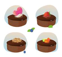 Set of chocolate cakes with nuts and candied fruits isolated on a white background. vector