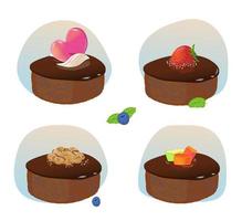 juego de pasteles de chocolate con nueces y frutas confitadas aisladas en un fondo blanco. vector