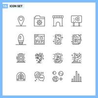Outline Pack of 16 Universal Symbols of candle pencil institute building formula biology Editable Vector Design Elements