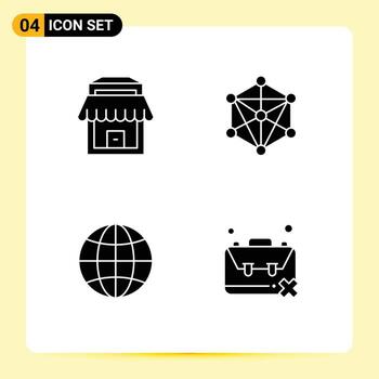 Modern Set of 4 Solid Glyphs Pictograph of building earth data machine geography Editable Vector Design Elements