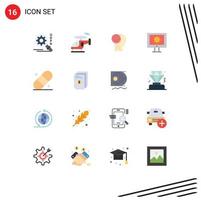 Mobile Interface Flat Color Set of 16 Pictograms of dollar patch mind medical technical support Editable Pack of Creative Vector Design Elements