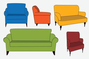 Set Of Sofa Comfortable Chair Decoration vector