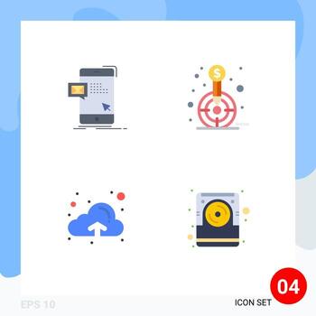 Set of 4 Modern UI Icons Symbols Signs for bulk target mail financial up Editable Vector Design Elements