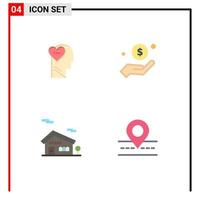 Set of 4 Vector Flat Icons on Grid for feelings building head hand house Editable Vector Design Elements
