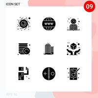 Group of 9 Solid Glyphs Signs and Symbols for office building clock plates kitchen Editable Vector Design Elements