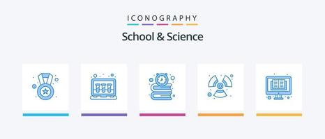 paquete de iconos de la escuela y la ciencia azul 5 que incluye en línea. energía. libros. viento. admirador. diseño de iconos creativos vector