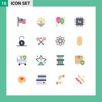 Mobile Interface Flat Color Set of 16 Pictograms of unlocked gadget decoration devices chip Editable Pack of Creative Vector Design Elements