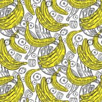 Cartoon sketch pattern with bananas vector