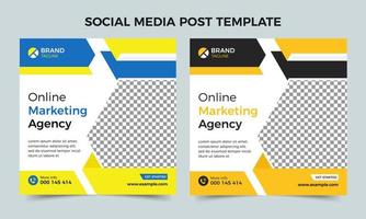marketing digital o diseño de banner amarillo de marketing en línea. diseño de publicación de redes sociales corporativas o plantilla de diseño de banner vector