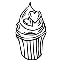 Cake and doodle hearts. Design for postcards, invitations to Valentine's Day. Vector illustration. Isolated background.