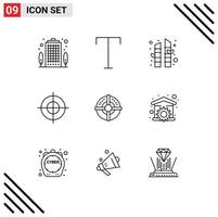 9 Universal Outline Signs Symbols of point arrow tree target point Editable Vector Design Elements