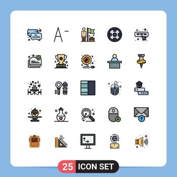 conjunto de color plano de línea llena de interfaz móvil de 25 pictogramas de conexión web empresario seo fútbol elementos de diseño vectorial editables vector