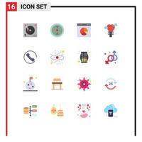 Set of 16 Vector Flat Colors on Grid for atom call internet answer love Editable Pack of Creative Vector Design Elements