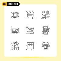 Universal Icon Symbols Group of 9 Modern Outlines of notification bell clean computer power Editable Vector Design Elements