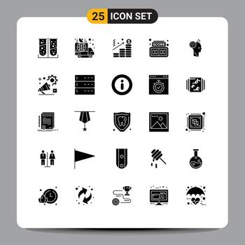 25 User Interface Solid Glyph Pack of modern Signs and Symbols of like score news digital graph Editable Vector Design Elements