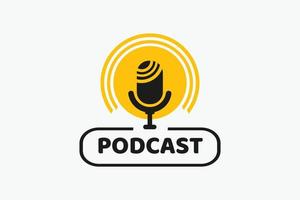 Podcast geometric badge design with microphone vector illustration