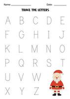 Worksheet with cute Santa Claus. Trace uppercase letters of alphabet. vector