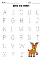 hoja de trabajo con lindo reno. rastrear letras mayúsculas del alfabeto. vector