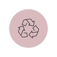 Recycle symbol icon vector illustration pink sticker. Isolated on a pink round background