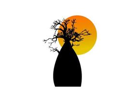Boab or Baobab Tree Vector isolated, tree silhouette logo concept icon, illustration sign isolated on sunset  background