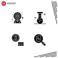 Pack of 4 creative Solid Glyphs of gear card options lab search Editable Vector Design Elements