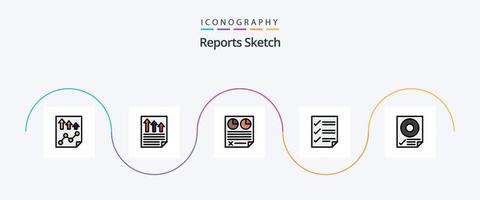 informes de línea de croquis llenos de paquete de iconos de 5 planos que incluye el documento. marcas de verificación. página. informe. página vector