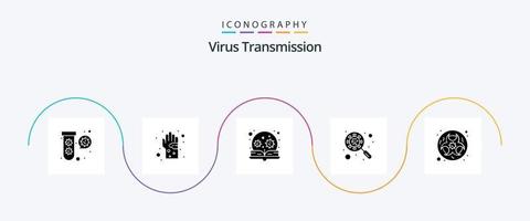 Virus Transmission Glyph 5 Icon Pack Including hazard. interfac. education. glass. scan virus vector