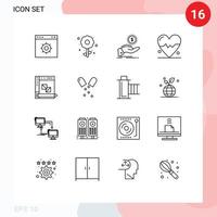 Universal Icon Symbols Group of 16 Modern Outlines of develop science help heart loan Editable Vector Design Elements