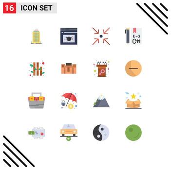 Modern Set of 16 Flat Colors and symbols such as plant bamboo collapse development coding Editable Pack of Creative Vector Design Elements