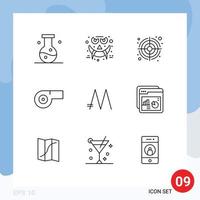 Group of 9 Modern Outlines Set for crypto currency coin smiley mona coin sport Editable Vector Design Elements