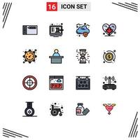 Mobile Interface Flat Color Filled Line Set of 16 Pictograms of gear canada shop autumn heart Editable Creative Vector Design Elements