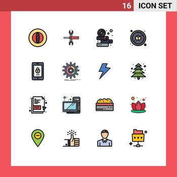 conjunto de pictogramas de 16 líneas llenas de colores planos simples de herramientas de dieta de cifrado sin estudio elementos de diseño de vectores creativos editables